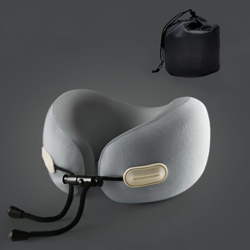 Cestovní polštářek na krk Blux z paměťové pěny s pouzdrem – 22×22×12 cm (±1 cm) – šedý