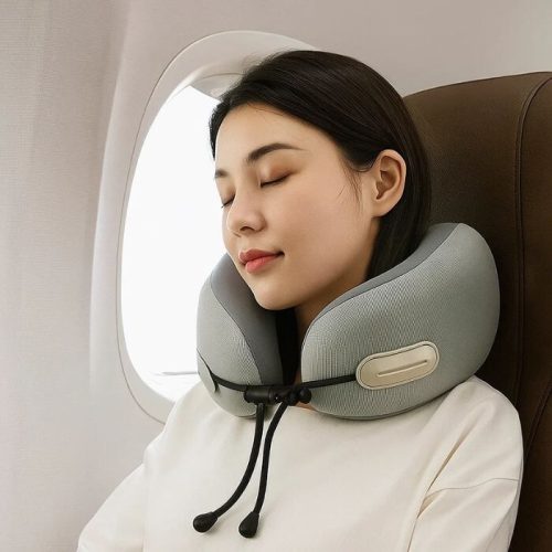 Cestovní polštářek na krk Blux z paměťové pěny s pouzdrem – 22×22×12 cm (±1 cm) – šedý