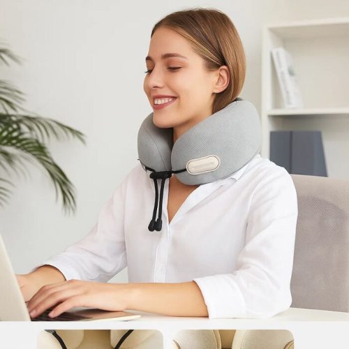 Cestovní polštářek na krk Blux z paměťové pěny s pouzdrem – 22×22×12 cm (±1 cm) – šedý