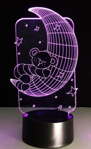 Dekorativní LED lampa, 3D, medvídek a půlměsíc, vyrobená z akrylového materiálu