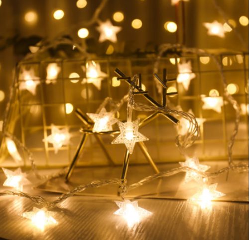 LED Hvězdné Světlo pro Vánoční Dekoraci, Hvězdicový Tvar, Krásné Fantastické Světlo, 6 m (Teplá/Bílá)