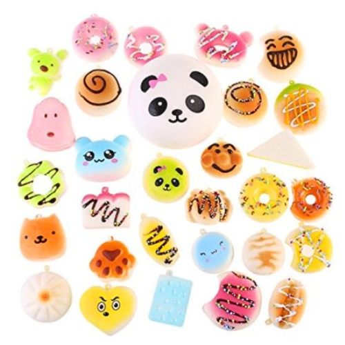 Sada 30 plyšových figurek Squishy na odbourávání stresu – lze připevnit na klíčenku nebo tašku