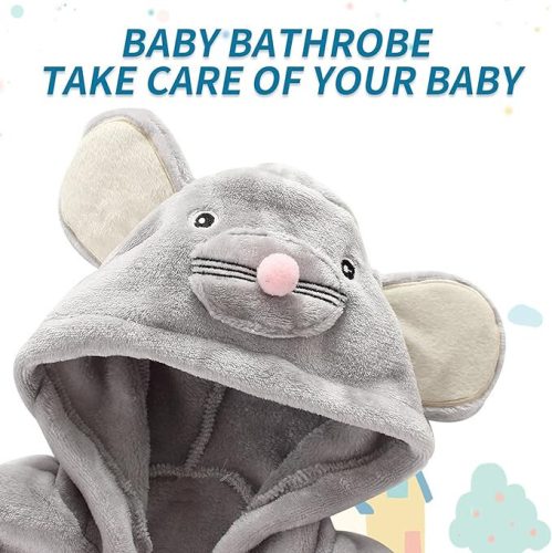 Dětský župan IEUUMLER s myším vzorem – velikost 100, měkký a pohodlný