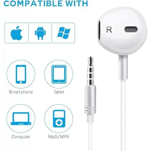 Drátová sluchátka ME-19 s mikrofonem – 3,5mm jack, bílá, pro telefon a počítač