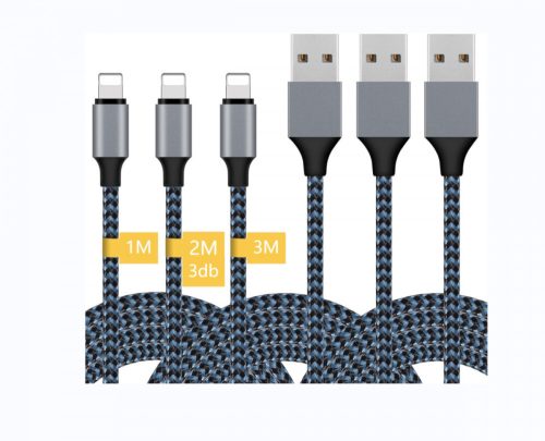 Sada nabíjecích kabelů Lightning pro iPhone – tmavě modro-černá, rychlé nabíjení, certifikace Apple MFi (1 m + 2 m/3 ks + 3 m)