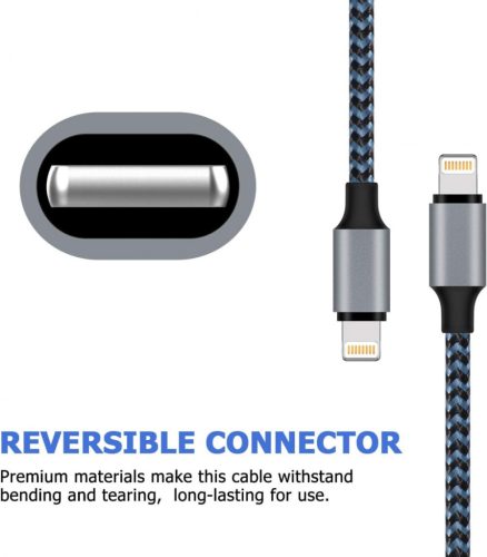 Sada nabíjecích kabelů Lightning pro iPhone – tmavě modro-černá, rychlé nabíjení, certifikace Apple MFi (1 m + 2 m/3 ks + 3 m)