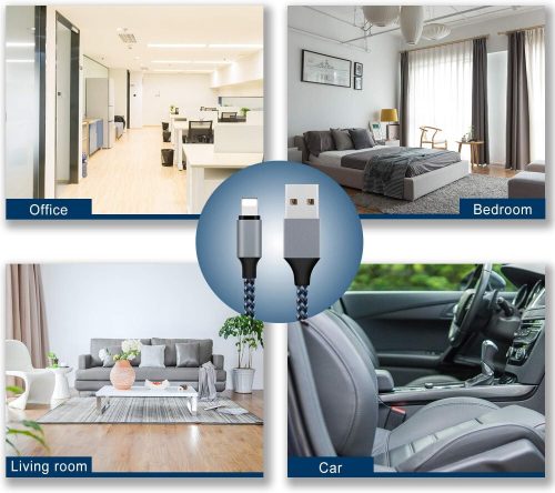 Sada nabíjecích kabelů Lightning pro iPhone – tmavě modro-černá, rychlé nabíjení, certifikace Apple MFi (1 m + 2 m/3 ks + 3 m)