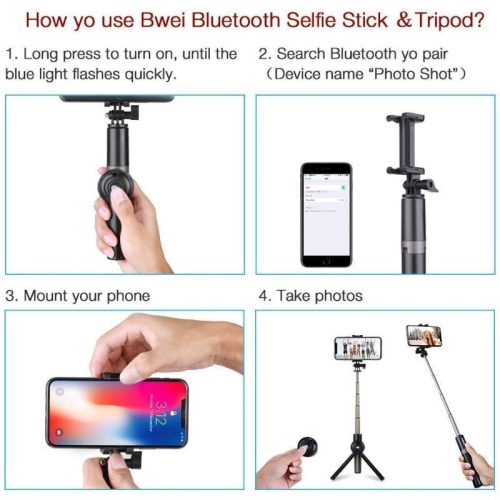 Multifunkční selfie tyč InnoTech – s dálkovým ovládáním Bluetooth, nastavitelná délka