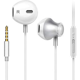   Bílá drátová sluchátka s mikrofonem – 3,5mm jack konektor, univerzální headset pro telefon