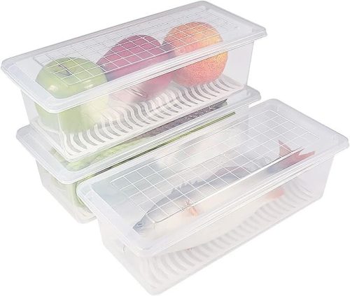 Sada 3 úložných boxů na potraviny o objemu 77 l – 29 × 12 × 9 cm, průhledný plast