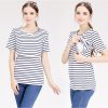 Dámské těhotenské tričko pro kojící matky, krátký rukáv (černobílé pruhované) XL