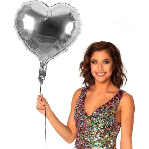 Stříbrné fóliové balónky ve tvaru srdce (30 ks)