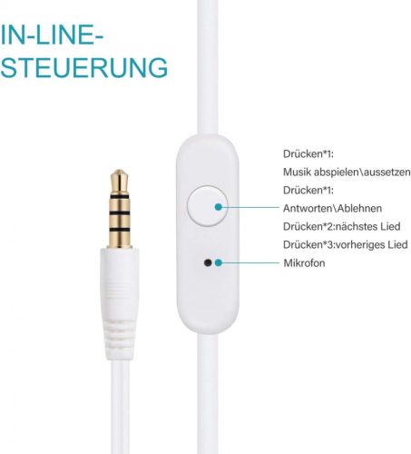 Toplus bílá drátová sluchátka do uší s mikrofonem pro chytré telefony