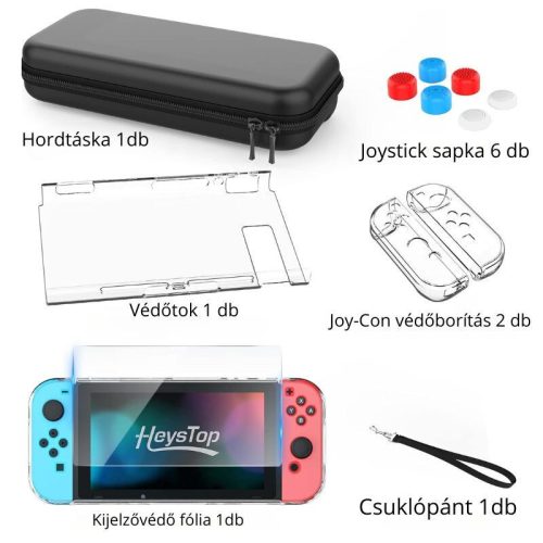 Ochranná sada HEYSTOP pro Nintendo Switch – černá, nárazuvzdorné pouzdro a příslušenství