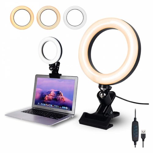 Elegantní bílé selfie prstencové světlo s držákem – nastavitelný jas pro telefon