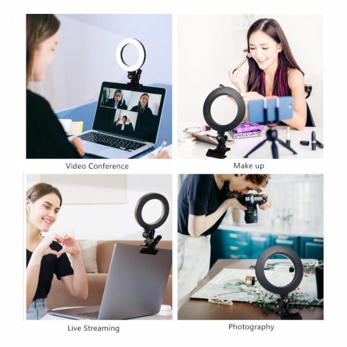 Elegantní bílé selfie prstencové světlo s držákem – nastavitelný jas pro telefon