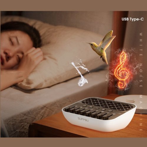 Suppou Sleep Aid – bílý šumový přístroj – 24 zvuků, časovač, USB připojení