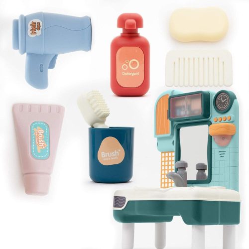 Koupelnové zrcadlo s umyvadlem, baterií a příslušenstvím (přehrávač osvětlení a zvuku)