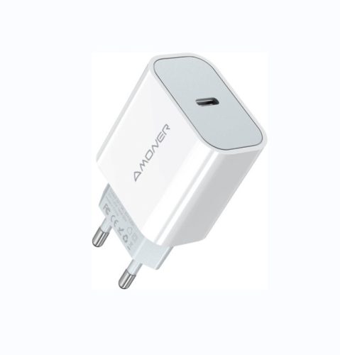 Amoner USB-C 20W rychlonabíjecí adaptér v bílé barvě – pro nabíjení telefonů a tabletů