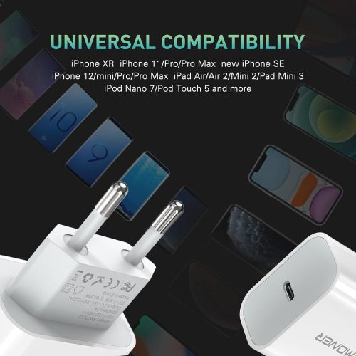 Amoner USB-C 20W rychlonabíjecí adaptér v bílé barvě – pro nabíjení telefonů a tabletů