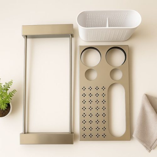 Nastavitelný odkapávací rošt nad dřezem – sušička nádobí z nerezové oceli