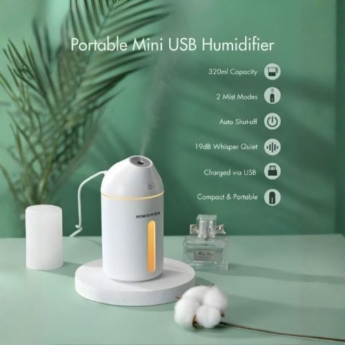 Přenosný mini zvlhčovač vzduchu Homasy, 320 ml (bílý)
