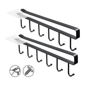   LikeSun Závěsný kuchyňský háček na poličku bez vrtání, držák na hrnky 2 ks (černý)