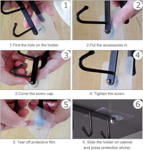 LikeSun Závěsný kuchyňský háček na poličku bez vrtání, držák na hrnky 2 ks (černý)