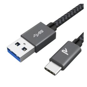  Pletený datový kabel Rampow USB-C 2m šedý – rychlé nabíjení a přenos dat