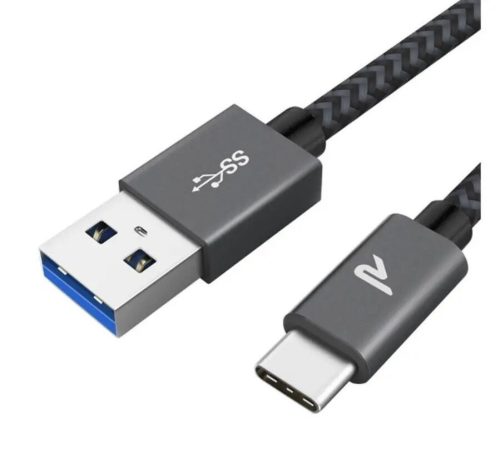 Pletený datový kabel Rampow USB-C 2m šedý – rychlé nabíjení a přenos dat