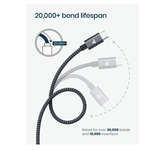 Pletený datový kabel Rampow USB-C 2m šedý – rychlé nabíjení a přenos dat