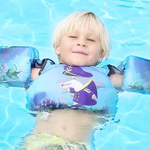 Dětská záchranná vesta JEVDES s páskou na ruku – vzor delfína (9–30 kg)