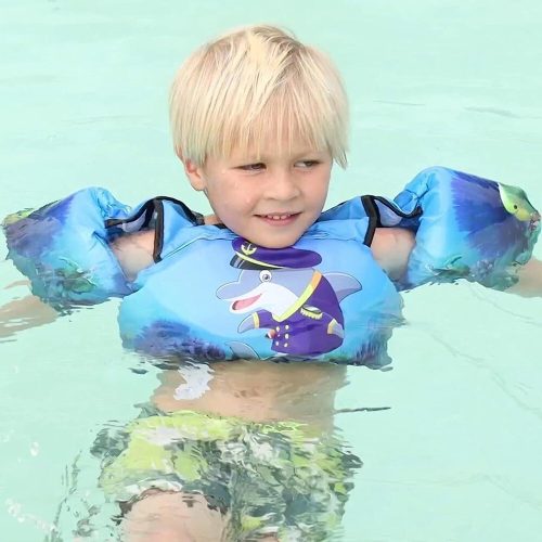 Dětská záchranná vesta JEVDES s páskou na ruku – vzor delfína (9–30 kg)