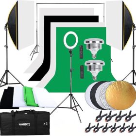   Profesionální fotostudio Hakutatz s kruhovým světlem, softboxem a pozadím