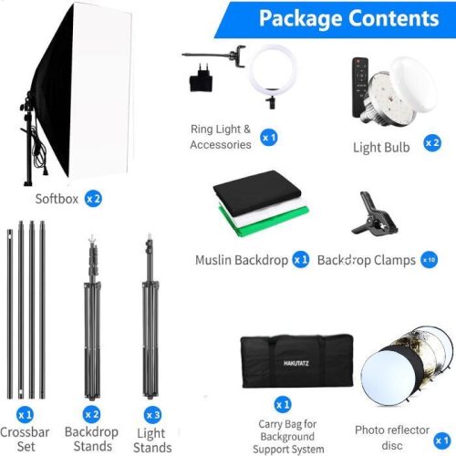 Profesionální fotostudio Hakutatz s kruhovým světlem, softboxem a pozadím