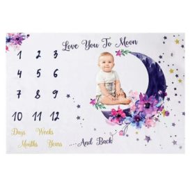   Dětská deka Ever Fairy Milestone – fleecová, 150×100 cm, fialový vzor měsíce