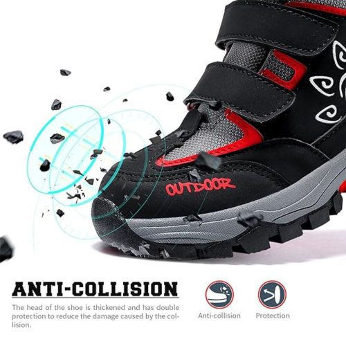 Zimní boty ASHION velikost 33 – červeno-černé, dětské boty s teplou podšívkou, nepromokavé, protiskluzové