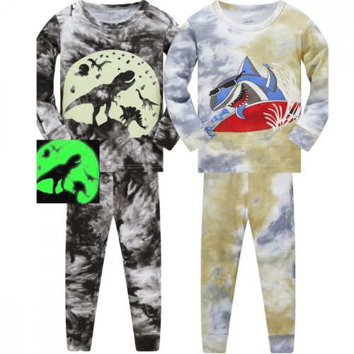 LOLPIP Chlapecké bavlněné pyžamo s dlouhým rukávem pro 5leté děti 2ks (žralok a dinosaurus)