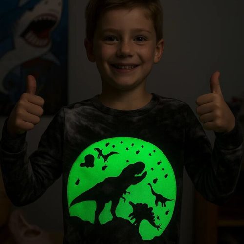 LOLPIP Chlapecké bavlněné pyžamo s dlouhým rukávem pro 7leté děti 2ks (žralok a dinosaurus)