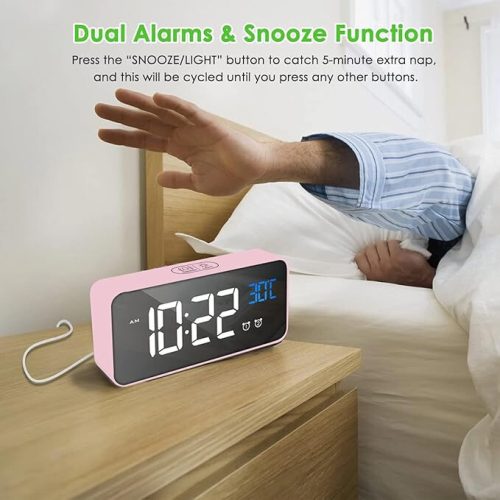 Digitální budík Hermic – růžový, sLED displejem a funkcí teploměru