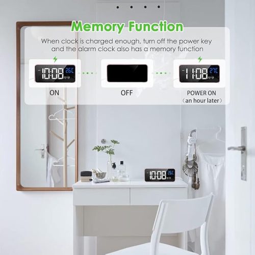 Digitální budík Hermic – růžový, sLED displejem a funkcí teploměru