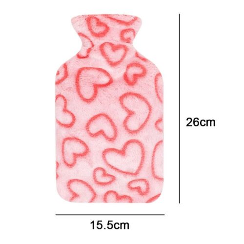 Růžová láhev na vodu se vzorem srdce – měkký potah, pohodlné hřeje
