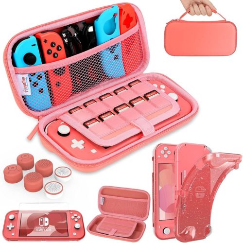 Pouzdro HEYSTOP pro Nintendo Switch Lite s ochranou displeje a chráničem prstů – růžové