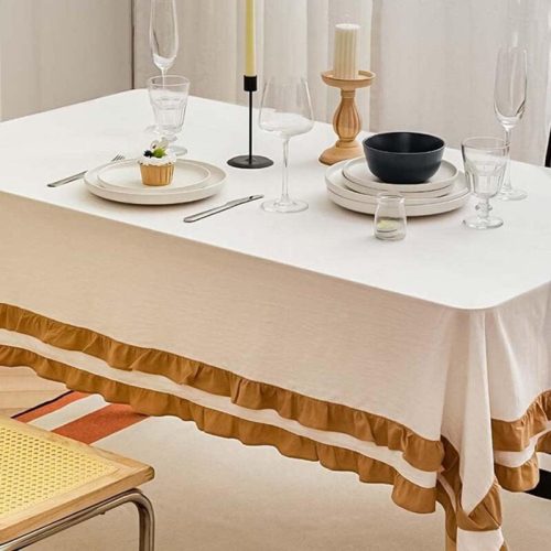 Foxace, Bílý, Skandinávský styl, ubrus s volánky (140x180 cm)