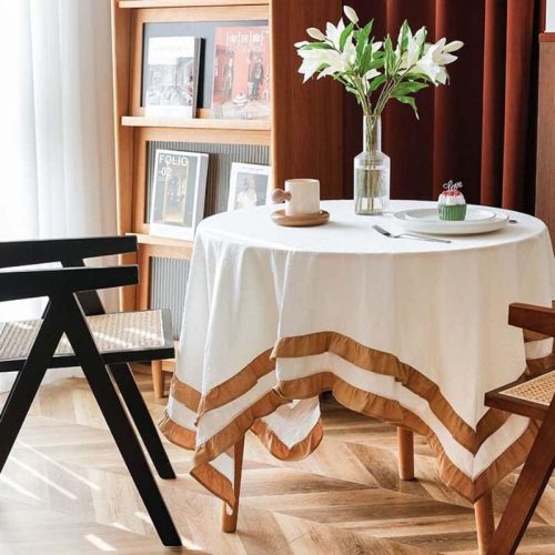 Foxace, Bílý, Skandinávský styl, ubrus s volánky (140x180 cm)