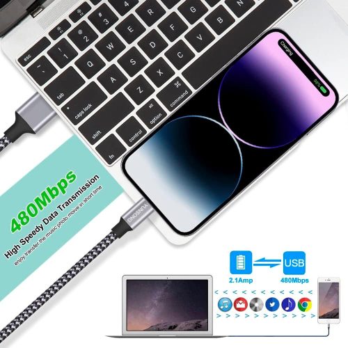 MFi certifikovaný nylonový opletený rychlonabíjecí USB kabel pro iPhone 1m, 3ks