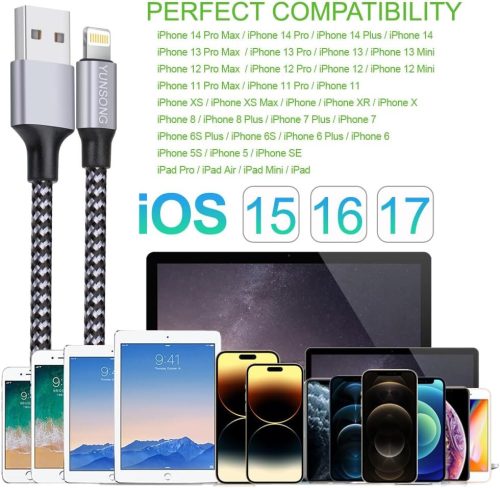 MFi certifikovaný nylonový opletený rychlonabíjecí USB kabel pro iPhone 1m, 3ks
