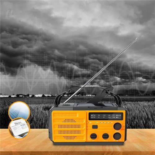 Nouzové meteorologické rádio s baterkou – žluté, FM/AM, signál SOS