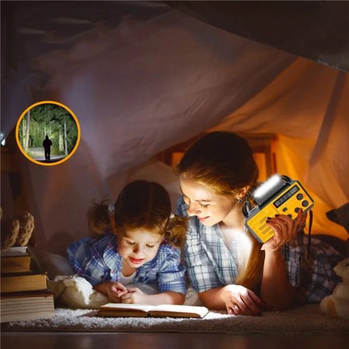 Nouzové meteorologické rádio s baterkou – žluté, FM/AM, signál SOS