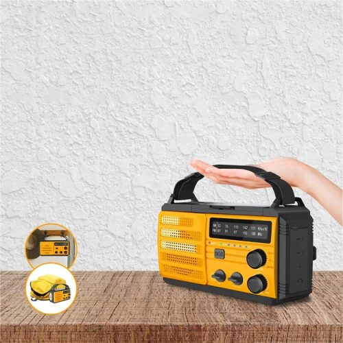 Nouzové meteorologické rádio s baterkou – žluté, FM/AM, signál SOS
